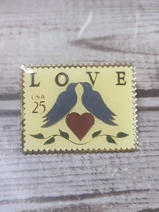 Prendedor de solapa de sello de 25 centavos Love Blue Birds 1989 vintage coleccionable USPS dorado grande - Imagen 1 de 3