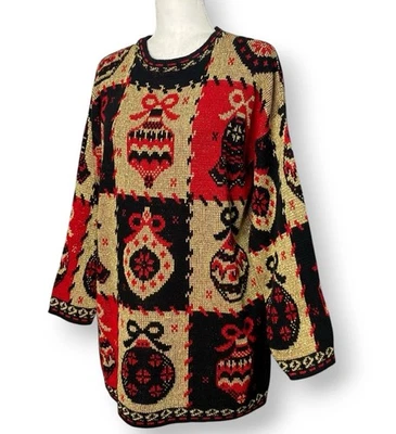 Suéter De Colección Dorado Metálico Brillante Lúrex Tejido Adorno Vacaciones Abuela Navidad M Foto 1 de 4