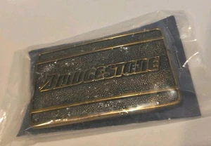 VINTAGE RARE - BRASS BRIDGESTONE 1983 BTS BELT BUCKLE, USA, 3 1/2" x 2 1/8" NEW - Picture 1 of 4