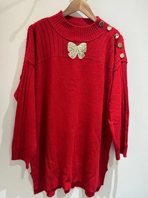 Next Jumper Size L 16-18 Red High Neck Button Knit Oversized Casual - Image 1 of 4