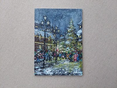 Christmas Original Oil Painting. Holiday season Festive Christmas lights Wow Art - Image 1 of 4