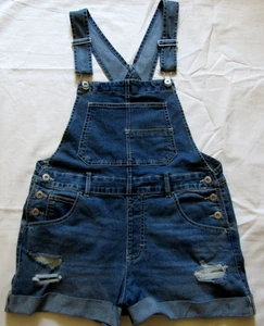 No Boundaries Short Cuffed Denim Bib Overalls, sz Medium ( 7-9 ) NWOT - Picture 1 of 5