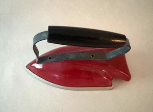 Vintage Child's Metal Clothes Iron TOY Red Blue Handle Small USA 6.5" x 3.25" - Picture 1 of 8