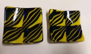 🐝 Set of 2 Handcrafted Accent Plates – Black & Yellow Squares - Picture 1 of 6