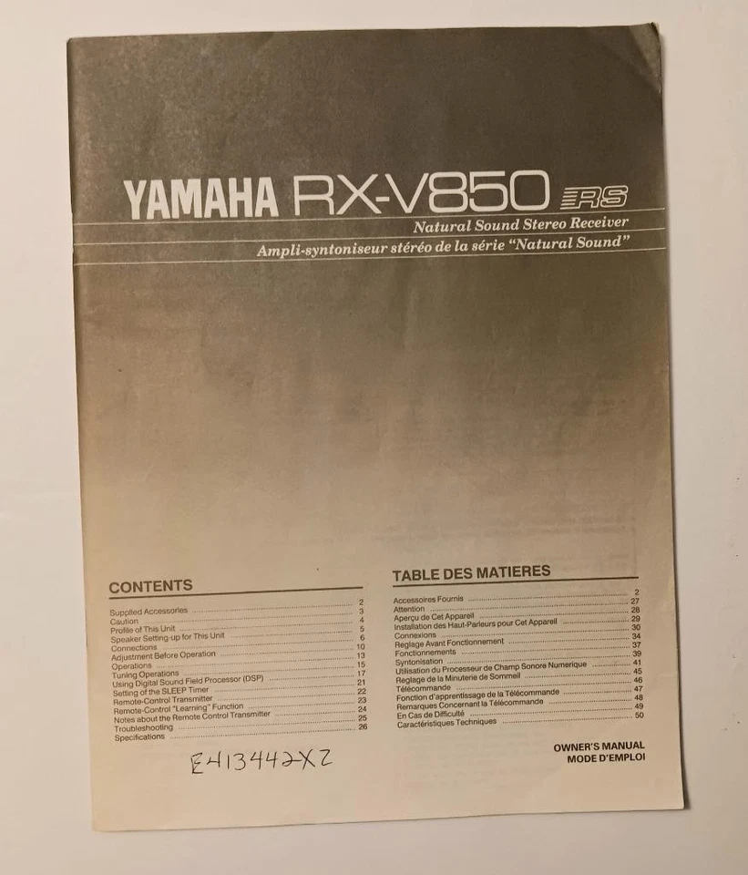 Yamaha RX-V850 Sonido Natural AM/FM Receptor Estéreo Original Manual del Propietario 1991 Foto 1 de 1