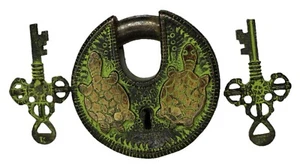 Turtle Shape Antique Style Round Door Lock Handmade Solid Brass Tortoise Padlock - Picture 1 of 10