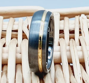 Unisex Ring grau Ehering, Gold Rillenring, Wolframband, Verlobungsring - Bild 1 von 7