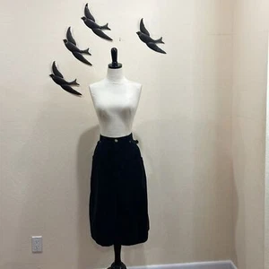Vintage G. Pellini 1980's Black Corduroy Pencil Skirt Side Tabs - 11/12 - M - Picture 1 of 15