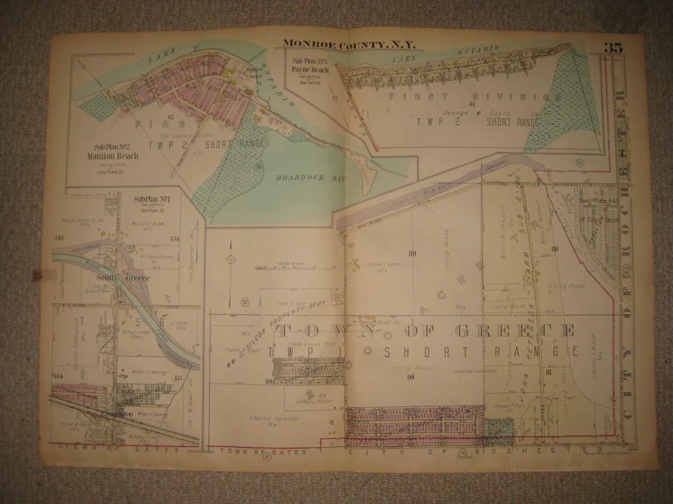 ANTIQUE 1924 MANITOU PAYNE BEACH GREECE ELMGROVE MONROE COUNTY NEW YORK MAP RARE - Image 1 of 1