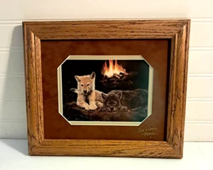 1996 Maija Hand Signed Print "Feather Brain" Wolves 7x5 Matted & Framed 12x10 - Picture 1 of 14