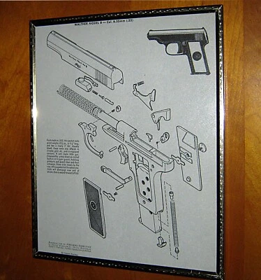 Vintage 1950s WALTHER MODEL 8 Exploded View Schematic Print - Image 1 of 2