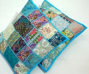 Vintage Patchwork Floral Art Cotton Boho Embroidered Cushion Cover  45cmx45cm - Picture 1 of 4