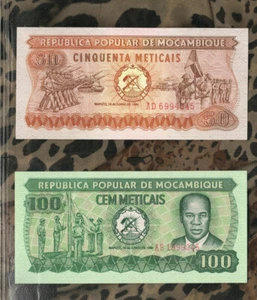 Banknotes of World Mozambique 1980 50 Meticais P-125 100 Meticais P-126 UNC - Imagen 1 de 4