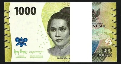 Indonesia 1000 Rupiah 2022, UNC, ½ BUNDLE, Pack 50 Pcs, Consecutive,P-New Design - Image 1 of 4