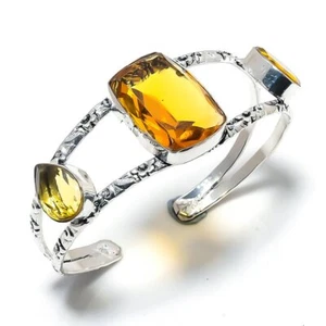 Citrine Gemstone Handmade 925 Silver Cuff Bracelet Adjustable R-5040 - Picture 1 of 1