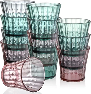 12 Pack Plastic Water Tumblers, 10 OZ Unbreakable Acrylic Drinking Glasses, Tran - Picture 1 of 7