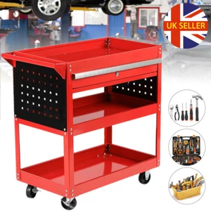 Heavy Duty Garage Tool Storage Trolley Workshop 3 Tier Tray Wheel Cart w/ Drawer - Picture 1 of 11