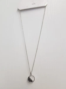 Silver Metal Half dark stone Filled Disk Pendant With 16inch Chain - Picture 1 of 2