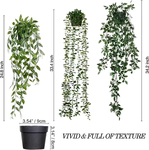 Fake Hanging Plants 3 Pack Artificial Eucalyptus Fake Potted Greenery Faux Eu... - Picture 1 of 12