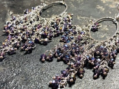 edle Silber Ohrringe ovale Creolen mit funkelnden transparenten Kristall Perlen - Bild 1 von 4