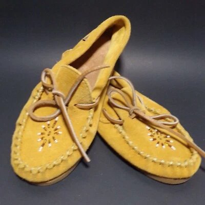 Laurentian Chief 麂皮绒莫卡辛珠饰女式 7M 码印度棕褐色串珠加拿大 — 第 1/4 张图片