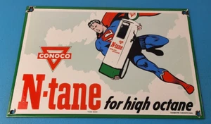 Letrero de gasolina Conoco vintage - Letrero de bomba de gasolina de porcelana Superman Comics - Imagen 1 de 15