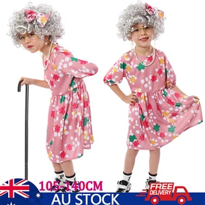 Girls Granny Drama Grandma Costume Book Week Kids 100 Days Of School Fancy Dress - Picture 1 of 16