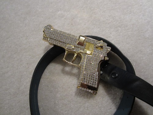 PUMA Fibbia cintura pistola western uomo donna metallo oro stile cowboy rodeo strass