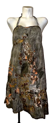 New $225 A PEA IN THE POD Sz L Olive Brown Printed Maternity Halter Strap Dress - Image 1 of 4