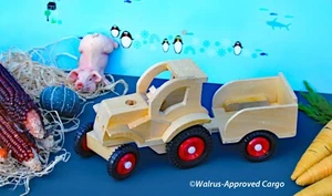 TRACTOR Y REMOLQUE DE DOS PIEZAS DE MADERA ARTESANAL - ¡IDEAL PARA HACER CRECER LA DIVERSIÓN DEL TIEMPO DE JUEGO! - Imagen 1 de 9