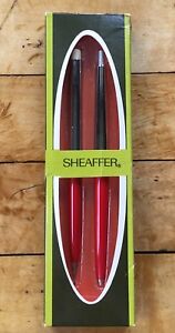 Vintage Sheaffer Pen & Pencil Set Red & Silver Fine In Box