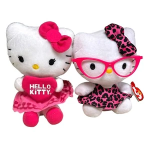 Juego de felpa Sanrio Hello Kitty 6" Ty rosa estampado de leopardo vestido gafas corazón almohada - Imagen 1 de 15