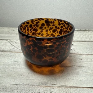 Vintage Hand Blown Amber Tortoise Speckle Art Glass Vase Candle Holder Thick 3” - Picture 1 of 5
