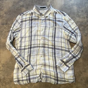 Camisa Tommy Bahama 100 % lino para hombre L Island moderna calce ajustado blanca a cuadros - Imagen 1 de 9