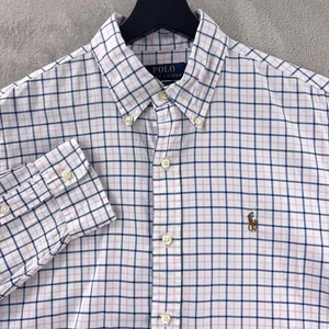 Polo Ralph Lauren camicia uomo taglia media bianca blu rosa a quadri con bottoni - Foto 1 di 5