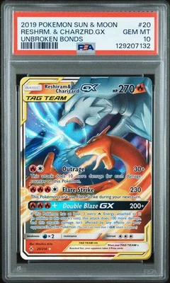 Reshiram & Charizard GX 20/214 Sun & Moon Unbroken Bonds #20 GEM MINT PSA 10 - Image 1 of 2
