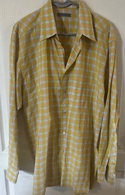 Martin Gordon Shirt Mens Large Casual Pocket Button Up Yellow Plaid/blue  L Slv - Image 1 of 4