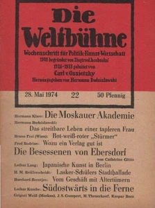 Die Weltbühne. Wochenschrift für Politik / Kunst / Wirtschaft. Heft 22 ; 1974 - - Picture 1 of 1