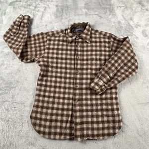 Vintage Pendleton Jacket Mens Large Brown Plaid Wool Lined Shirt USA 70s Read!!! - Picture 1 of 14
