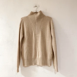 Theory Half Zip Ribbed Soft Cashmere Pullover in Beige Size 0 - Picture 1 of 8