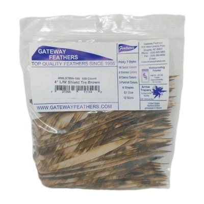 100 Pack Gateway Feathers 4" Left Wing: Shield Camo Tre Brown 400LSTBN-100 - Image 1 of 3