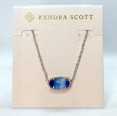 Nuevo Collar Kendra Scott Elisa Colgante Plata En Periwinkle Ojo de Gato Foto 1 de 3