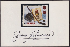 CANADÁ (ITEM0200) TARJETA PEQUEÑA con SELLO DE HOCKEY y FIRMADA por JEAN BELLEVEL - Imagen 1 de 1