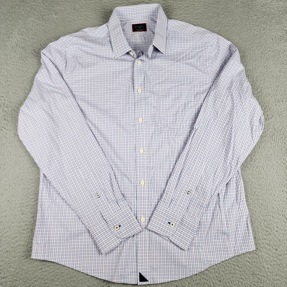 Camisa masculina Untuckit grande azul rosa xadrez Dalton manga longa botão para cima casual - Imagem 1 de 4