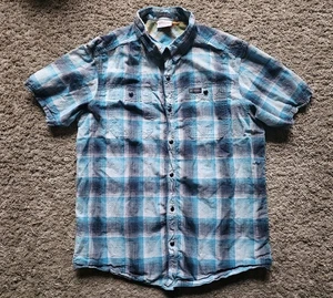 Camicia Columbia blu a quadri con bottoni a pressione manica corta uomo taglia media - Foto 1 di 5