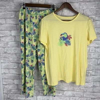 Blair 2 Piezas Pijama Conjunto de Salón Capris y Camisa Tropical Loro Amarillo Talla M Foto 1 de 4