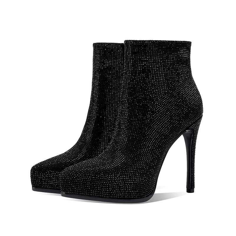 12 см высоты шпилька каблук со стразами реальной замши кожи ботильоны женщин молнии - Изображение 1 из 4