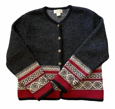 Vintage Tally-Ho Wool Nordic Fair Isle Cardigan Sweater Size M - Image 1 of 4