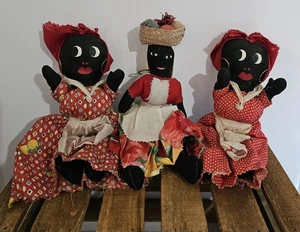 Vintage handgefertigte jamaikanische Stoffpuppen 3er Set - Bild 1 von 3