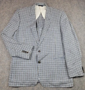 Brooks Brothers Regent Blazer Mens 46L Blue White Linen Plaid Solbiati Italy - Picture 1 of 24